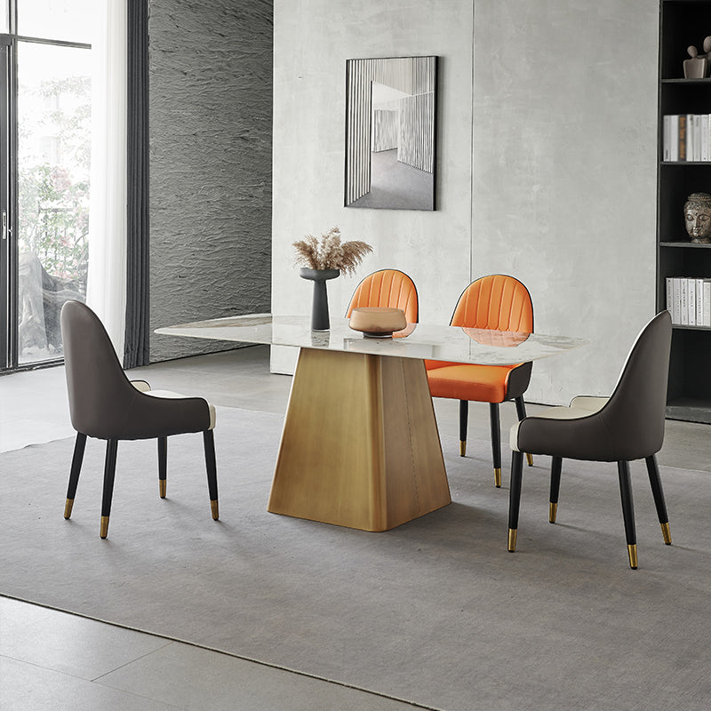Metal Traditional Luxury Rectangle Dining Table Sintered Stone Indoor Table with Pedestal Base Clearhalo ' dining_table' 'Dining Tables & Seating' 'Dining Tables' 'furn' 'furn_dining_table' 'Furniture' 'furniture_dining_table' 'Kitchen & Dining Furniture' 'kitchen&dining_furn' 'kitchen' 'kitchen_dining_table' 3970335