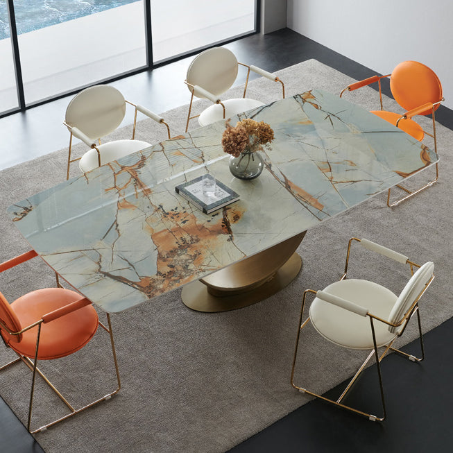 Metal Traditional Luxury Rectangular Dining Table Sintered Stone Dining Table with Pedestal Clearhalo ' dining_table' 'Dining Tables & Seating' 'Dining Tables' 'furn' 'furn_dining_table' 'Furniture' 'furniture_dining_table' 'Kitchen & Dining Furniture' 'kitchen&dining_furn' 'kitchen' 'kitchen_dining_table' 3970350