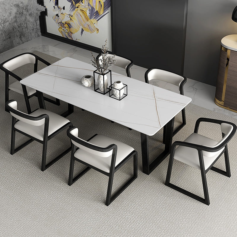 Rectangle Shape Two-Color Dining Table Industrial Double Pedestal Table for Dining Room White Gold Without Chairs Clearhalo ' dining_table' 'Dining Tables & Seating' 'Dining Tables' 'furn' 'furn_dining_table' 'Furniture' 'furniture_dining_table' 'Kitchen & Dining Furniture' 'kitchen&dining_furn' 'kitchen' 'kitchen_dining_table' 3970405