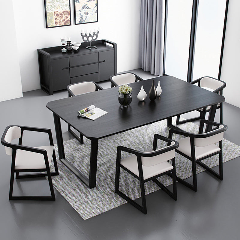 Rectangle Shape Two-Color Dining Table Industrial Double Pedestal Table for Dining Room Black Without Chairs Clearhalo ' dining_table' 'Dining Tables & Seating' 'Dining Tables' 'furn' 'furn_dining_table' 'Furniture' 'furniture_dining_table' 'Kitchen & Dining Furniture' 'kitchen&dining_furn' 'kitchen' 'kitchen_dining_table' 3970407