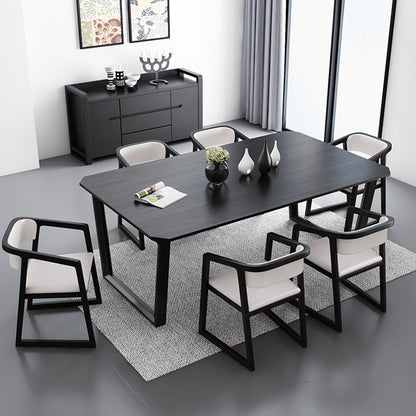 Rectangle Shape Two-Color Dining Table Industrial Double Pedestal Table for Dining Room Black Without Chairs Clearhalo ' dining_table' 'Dining Tables & Seating' 'Dining Tables' 'furn' 'furn_dining_table' 'Furniture' 'furniture_dining_table' 'Kitchen & Dining Furniture' 'kitchen&dining_furn' 'kitchen' 'kitchen_dining_table' 3970407
