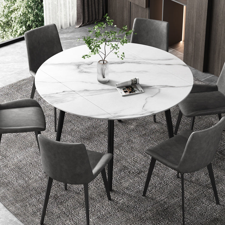 52" Extendable Round Dining Table Modern Adjustable Sintered Stone Top Table with 4 Legs Clearhalo ' dining_table' 'Dining Tables & Seating' 'Dining Tables' 'furn' 'furn_dining_table' 'Furniture' 'furniture_dining_table' 'Kitchen & Dining Furniture' 'kitchen&dining_furn' 'kitchen' 'kitchen_dining_table' 3979486
