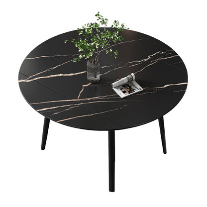 52" Extendable Round Dining Table Modern Adjustable Sintered Stone Top Table with 4 Legs Black Without Chairs Clearhalo ' dining_table' 'Dining Tables & Seating' 'Dining Tables' 'furn' 'furn_dining_table' 'Furniture' 'furniture_dining_table' 'Kitchen & Dining Furniture' 'kitchen&dining_furn' 'kitchen' 'kitchen_dining_table' 3979488