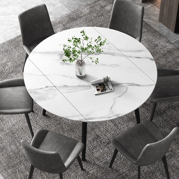 52" Extendable Round Dining Table Modern Adjustable Sintered Stone Top Table with 4 Legs Clearhalo ' dining_table' 'Dining Tables & Seating' 'Dining Tables' 'furn' 'furn_dining_table' 'Furniture' 'furniture_dining_table' 'Kitchen & Dining Furniture' 'kitchen&dining_furn' 'kitchen' 'kitchen_dining_table' 3979490