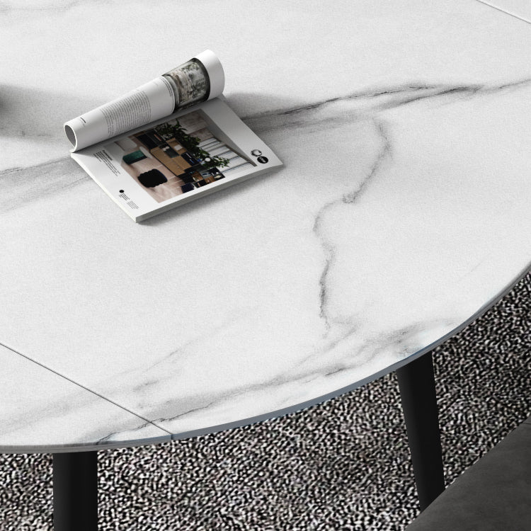 52" Extendable Round Dining Table Modern Adjustable Sintered Stone Top Table with 4 Legs Clearhalo ' dining_table' 'Dining Tables & Seating' 'Dining Tables' 'furn' 'furn_dining_table' 'Furniture' 'furniture_dining_table' 'Kitchen & Dining Furniture' 'kitchen&dining_furn' 'kitchen' 'kitchen_dining_table' 3979496