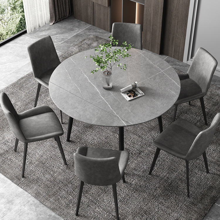 52" Extendable Round Dining Table Modern Adjustable Sintered Stone Top Table with 4 Legs Clearhalo ' dining_table' 'Dining Tables & Seating' 'Dining Tables' 'furn' 'furn_dining_table' 'Furniture' 'furniture_dining_table' 'Kitchen & Dining Furniture' 'kitchen&dining_furn' 'kitchen' 'kitchen_dining_table' 3979498