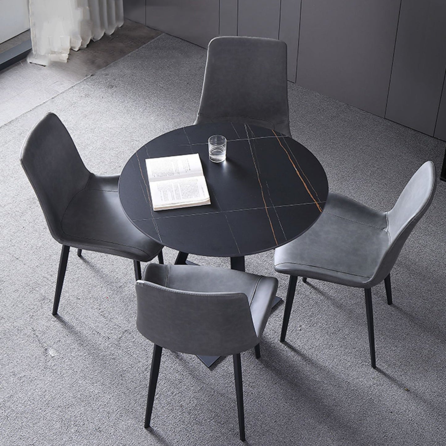 Luxury Sintered Stone Dining Table Single Pedestal Base Round Table for Home Clearhalo ' dining_table' 'Dining Tables & Seating' 'Dining Tables' 'furn' 'furn_dining_table' 'Furniture' 'furniture_dining_table' 'Kitchen & Dining Furniture' 'kitchen&dining_furn' 'kitchen' 'kitchen_dining_table' 3979543