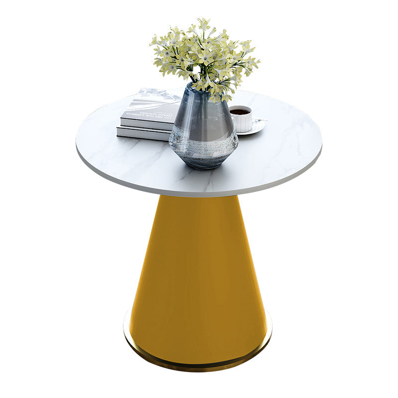 Round Table 23.6'' Dinette Table Traditional Luxury Dinner Room Table with Pedestal Casual White Yellow Without Chairs Clearhalo ' dining_table' 'Dining Tables & Seating' 'Dining Tables' 'furn' 'furn_dining_table' 'Furniture' 'furniture_dining_table' 'Kitchen & Dining Furniture' 'kitchen&dining_furn' 'kitchen' 'kitchen_dining_table' 3979552