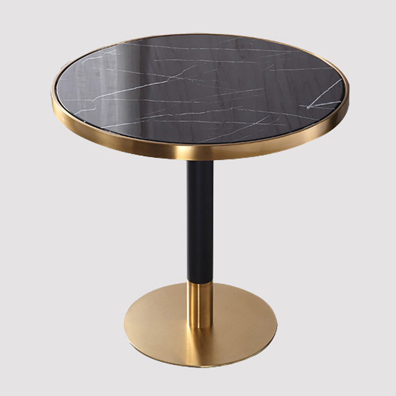 Marble Dining Table Single Pedestal Metallic Base Round Table for Home Black Without Chairs Clearhalo ' dining_table' 'Dining Tables & Seating' 'Dining Tables' 'furn' 'furn_dining_table' 'Furniture' 'furniture_dining_table' 'Kitchen & Dining Furniture' 'kitchen&dining_furn' 'kitchen' 'kitchen_dining_table' 3979571