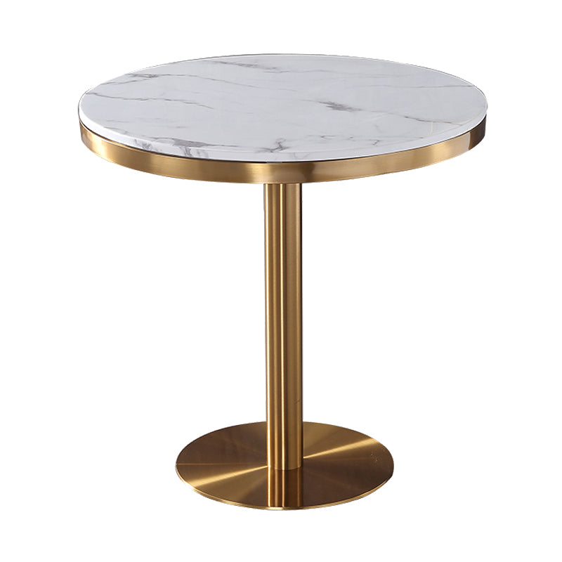 Marble Dining Table Single Pedestal Metallic Base Round Table for Home White Without Chairs Clearhalo ' dining_table' 'Dining Tables & Seating' 'Dining Tables' 'furn' 'furn_dining_table' 'Furniture' 'furniture_dining_table' 'Kitchen & Dining Furniture' 'kitchen&dining_furn' 'kitchen' 'kitchen_dining_table' 3979575