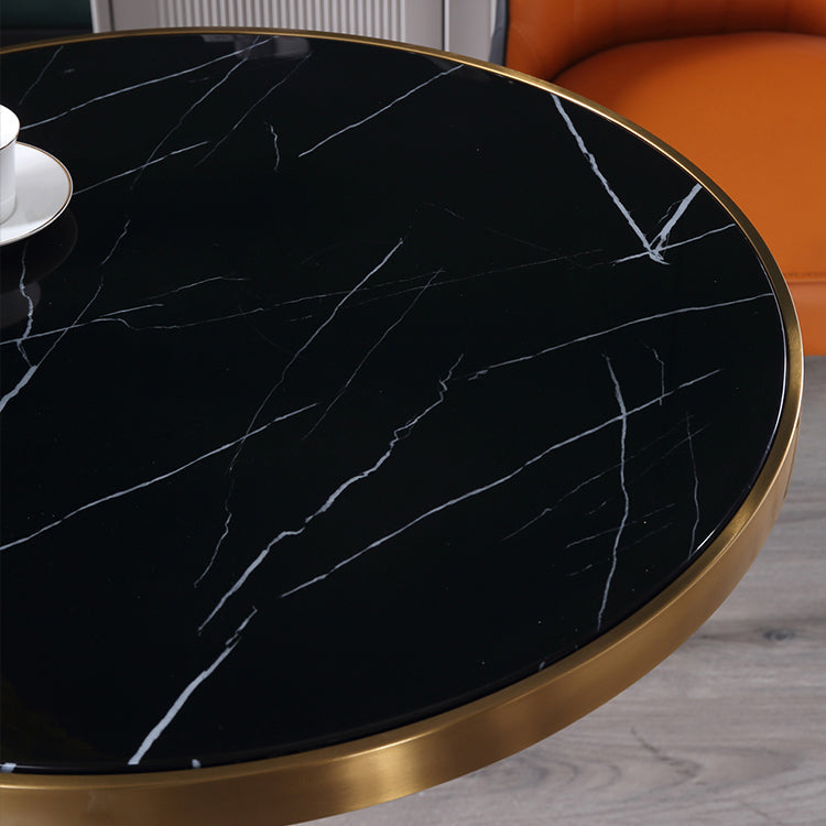 Marble Dining Table Single Pedestal Metallic Base Round Table for Home Clearhalo ' dining_table' 'Dining Tables & Seating' 'Dining Tables' 'furn' 'furn_dining_table' 'Furniture' 'furniture_dining_table' 'Kitchen & Dining Furniture' 'kitchen&dining_furn' 'kitchen' 'kitchen_dining_table' 3979579