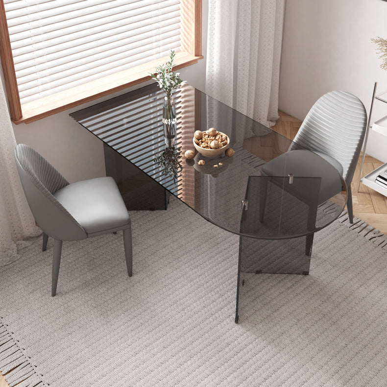 Tempered Glass Dining Table Double Pedestal Base Free Form Table for Home Clearhalo ' dining_table' 'Dining Tables & Seating' 'Dining Tables' 'furn' 'furn_dining_table' 'Furniture' 'furniture_dining_table' 'Kitchen & Dining Furniture' 'kitchen&dining_furn' 'kitchen' 'kitchen_dining_table' 3979601