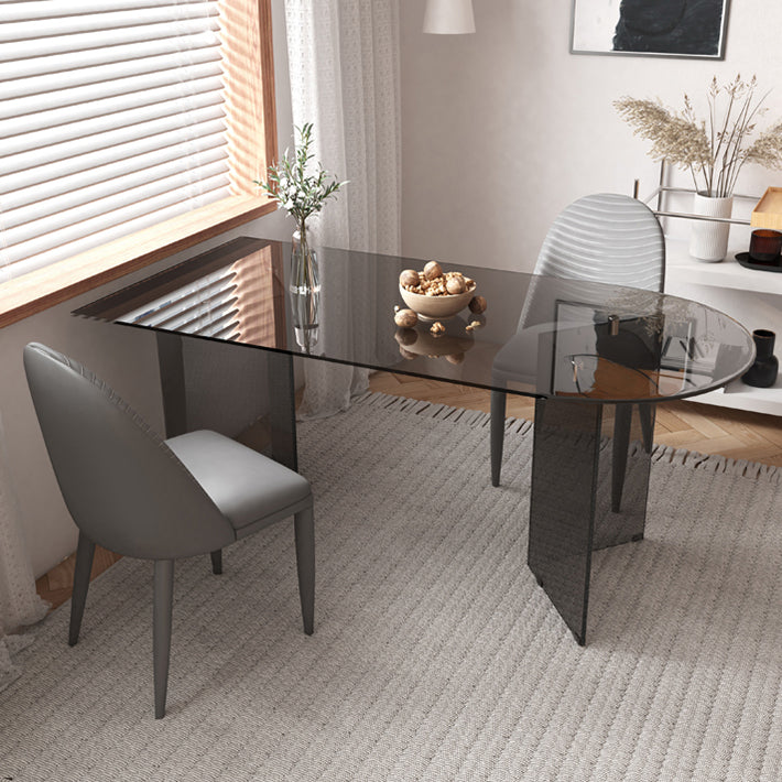 Tempered Glass Dining Table Double Pedestal Base Free Form Table for Home Clearhalo ' dining_table' 'Dining Tables & Seating' 'Dining Tables' 'furn' 'furn_dining_table' 'Furniture' 'furniture_dining_table' 'Kitchen & Dining Furniture' 'kitchen&dining_furn' 'kitchen' 'kitchen_dining_table' 3979606