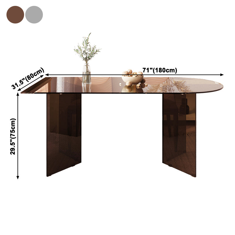 Tempered Glass Dining Table Double Pedestal Base Free Form Table for Home Clearhalo ' dining_table' 'Dining Tables & Seating' 'Dining Tables' 'furn' 'furn_dining_table' 'Furniture' 'furniture_dining_table' 'Kitchen & Dining Furniture' 'kitchen&dining_furn' 'kitchen' 'kitchen_dining_table' 3979611