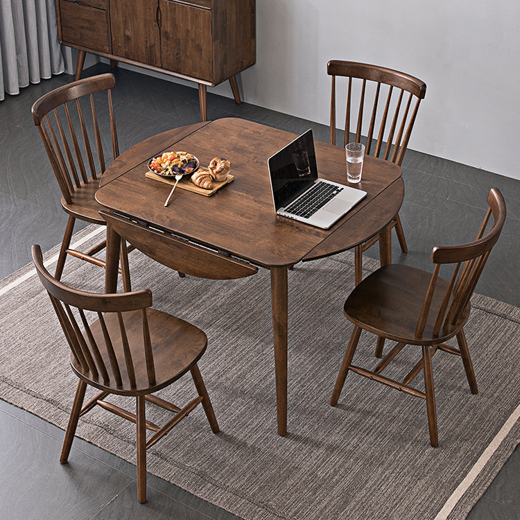 Extendable Round Dining Table in Brown Modern Adjustable Rubber Wood Table with 4 Legs Clearhalo ' dining_table' 'Dining Tables & Seating' 'Dining Tables' 'furn' 'furn_dining_table' 'Furniture' 'furniture_dining_table' 'Kitchen & Dining Furniture' 'kitchen&dining_furn' 'kitchen' 'kitchen_dining_table' 3979628