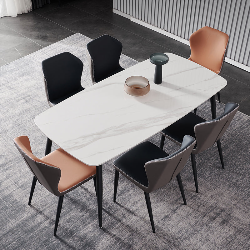 Industrial Style Home Sintered Stone Dining Table 4 Legs Carbon Steel Base Rectangle Table White Without Chairs Clearhalo ' dining_table' 'Dining Tables & Seating' 'Dining Tables' 'furn' 'furn_dining_table' 'Furniture' 'furniture_dining_table' 'Kitchen & Dining Furniture' 'kitchen&dining_furn' 'kitchen' 'kitchen_dining_table' 3979650