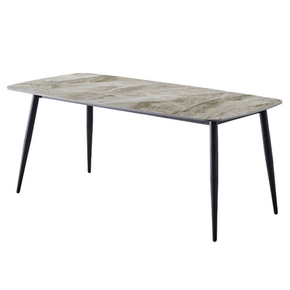 Industrial Style Home Sintered Stone Dining Table 4 Legs Carbon Steel Base Rectangle Table Gray Without Chairs Clearhalo ' dining_table' 'Dining Tables & Seating' 'Dining Tables' 'furn' 'furn_dining_table' 'Furniture' 'furniture_dining_table' 'Kitchen & Dining Furniture' 'kitchen&dining_furn' 'kitchen' 'kitchen_dining_table' 3979654