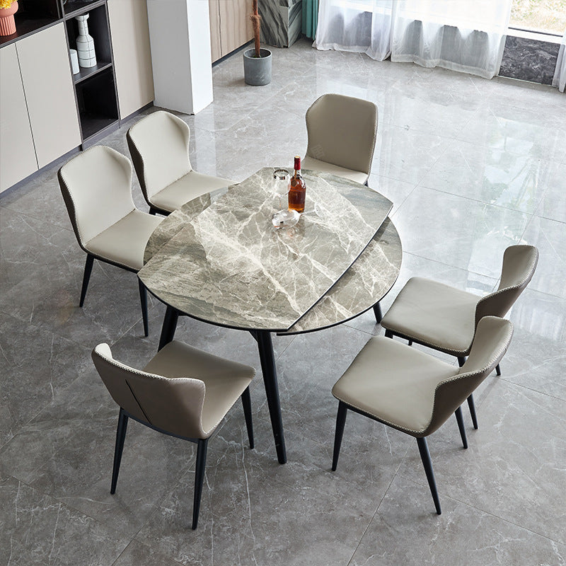 Simplicity Round Dining Room Table Sintered Stone Table with 4 Black Legs Gray Without Chairs Clearhalo ' dining_table' 'Dining Tables & Seating' 'Dining Tables' 'furn' 'furn_dining_table' 'Furniture' 'furniture_dining_table' 'Kitchen & Dining Furniture' 'kitchen&dining_furn' 'kitchen' 'kitchen_dining_table' 3979715