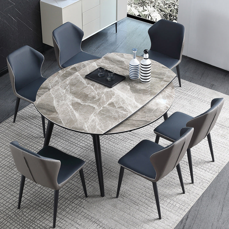 Simplicity Round Dining Room Table Sintered Stone Table with 4 Black Legs Clearhalo ' dining_table' 'Dining Tables & Seating' 'Dining Tables' 'furn' 'furn_dining_table' 'Furniture' 'furniture_dining_table' 'Kitchen & Dining Furniture' 'kitchen&dining_furn' 'kitchen' 'kitchen_dining_table' 3979716