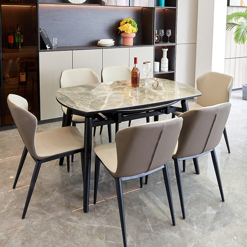 Simplicity Round Dining Room Table Sintered Stone Table with 4 Black Legs Clearhalo ' dining_table' 'Dining Tables & Seating' 'Dining Tables' 'furn' 'furn_dining_table' 'Furniture' 'furniture_dining_table' 'Kitchen & Dining Furniture' 'kitchen&dining_furn' 'kitchen' 'kitchen_dining_table' 3979717