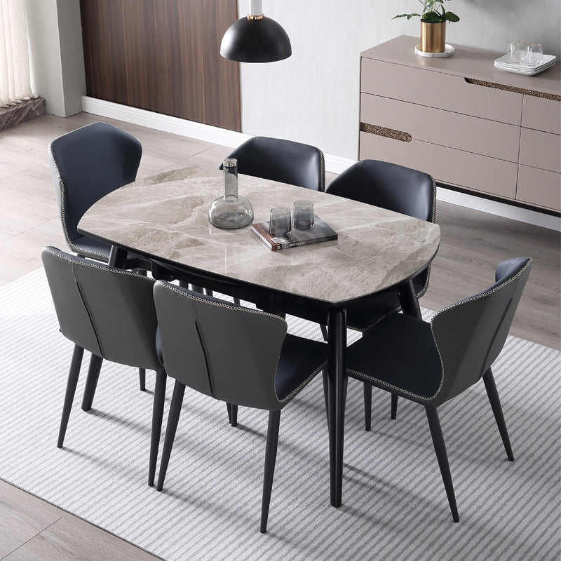 Simplicity Round Dining Room Table Sintered Stone Table with 4 Black Legs Clearhalo ' dining_table' 'Dining Tables & Seating' 'Dining Tables' 'furn' 'furn_dining_table' 'Furniture' 'furniture_dining_table' 'Kitchen & Dining Furniture' 'kitchen&dining_furn' 'kitchen' 'kitchen_dining_table' 3979718
