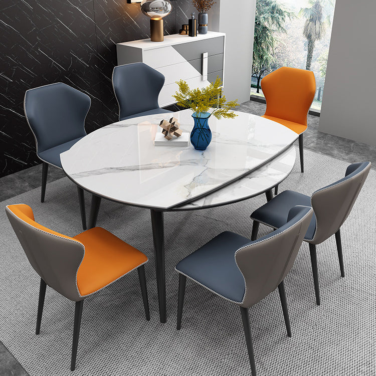 Simplicity Round Dining Room Table Sintered Stone Table with 4 Black Legs Clearhalo ' dining_table' 'Dining Tables & Seating' 'Dining Tables' 'furn' 'furn_dining_table' 'Furniture' 'furniture_dining_table' 'Kitchen & Dining Furniture' 'kitchen&dining_furn' 'kitchen' 'kitchen_dining_table' 3979723