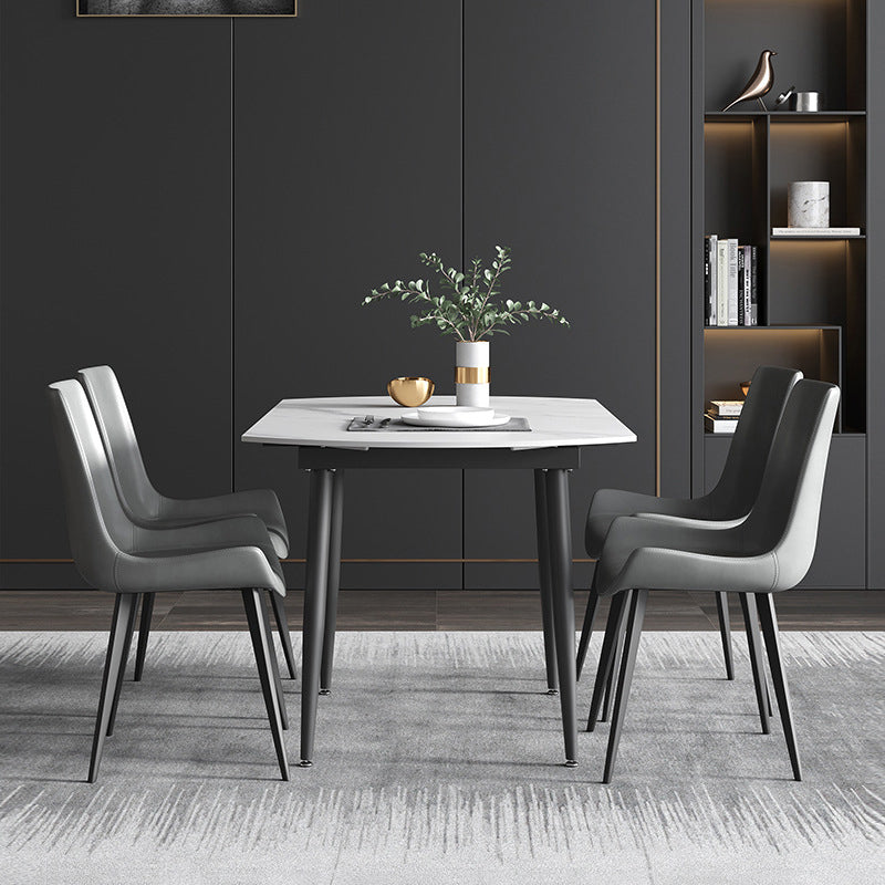 Extendable Sintered Stone Top Round Table for Restaurant Modern Dining Table with 4 Legs Clearhalo ' dining_table' 'Dining Tables & Seating' 'Dining Tables' 'furn' 'furn_dining_table' 'Furniture' 'furniture_dining_table' 'Kitchen & Dining Furniture' 'kitchen&dining_furn' 'kitchen' 'kitchen_dining_table' 3979729
