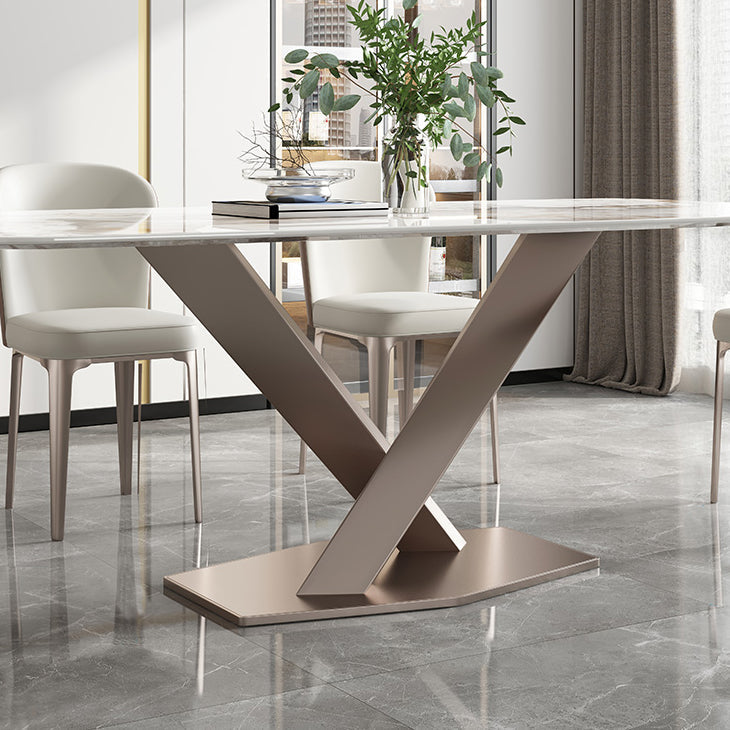 Rectangle Traditional Luxury Dining Table Grey Sintered Stone Table with Pedestal Base Clearhalo ' dining_table' 'Dining Tables & Seating' 'Dining Tables' 'furn' 'furn_dining_table' 'Furniture' 'furniture_dining_table' 'Kitchen & Dining Furniture' 'kitchen&dining_furn' 'kitchen' 'kitchen_dining_table' 3979757