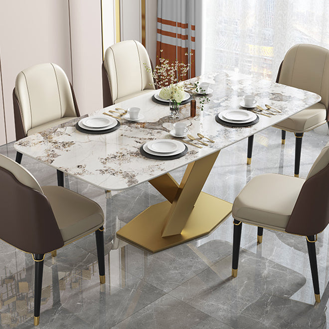 Rectangle Traditional Luxury Dining Table Grey Sintered Stone Table with Pedestal Base Clearhalo ' dining_table' 'Dining Tables & Seating' 'Dining Tables' 'furn' 'furn_dining_table' 'Furniture' 'furniture_dining_table' 'Kitchen & Dining Furniture' 'kitchen&dining_furn' 'kitchen' 'kitchen_dining_table' 3979758