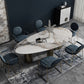 Oval Traditional Luxury Dining Table Sintered Stone Table with 3 Gold Legs Clearhalo ' dining_table' 'Dining Tables & Seating' 'Dining Tables' 'furn' 'furn_dining_table' 'Furniture' 'furniture_dining_table' 'Kitchen & Dining Furniture' 'kitchen&dining_furn' 'kitchen' 'kitchen_dining_table' 3979763
