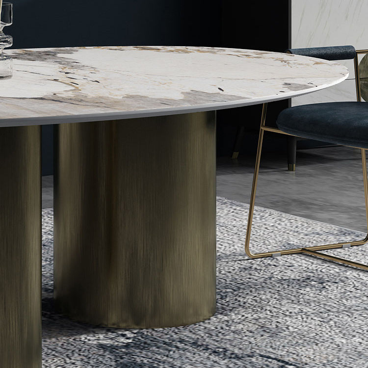 Oval Traditional Luxury Dining Table Sintered Stone Table with 3 Gold Legs Clearhalo ' dining_table' 'Dining Tables & Seating' 'Dining Tables' 'furn' 'furn_dining_table' 'Furniture' 'furniture_dining_table' 'Kitchen & Dining Furniture' 'kitchen&dining_furn' 'kitchen' 'kitchen_dining_table' 3979765