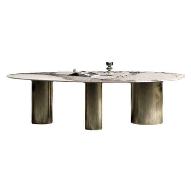 Oval Traditional Luxury Dining Table Sintered Stone Table with 3 Gold Legs Without Chairs Clearhalo ' dining_table' 'Dining Tables & Seating' 'Dining Tables' 'furn' 'furn_dining_table' 'Furniture' 'furniture_dining_table' 'Kitchen & Dining Furniture' 'kitchen&dining_furn' 'kitchen' 'kitchen_dining_table' 3979767