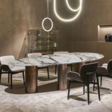 Oval Traditional Luxury Dining Table Sintered Stone Table with 3 Gold Legs Clearhalo ' dining_table' 'Dining Tables & Seating' 'Dining Tables' 'furn' 'furn_dining_table' 'Furniture' 'furniture_dining_table' 'Kitchen & Dining Furniture' 'kitchen&dining_furn' 'kitchen' 'kitchen_dining_table' 3979772