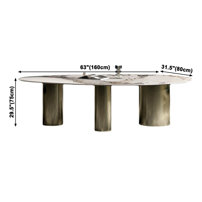 Oval Traditional Luxury Dining Table Sintered Stone Table with 3 Gold Legs Clearhalo ' dining_table' 'Dining Tables & Seating' 'Dining Tables' 'furn' 'furn_dining_table' 'Furniture' 'furniture_dining_table' 'Kitchen & Dining Furniture' 'kitchen&dining_furn' 'kitchen' 'kitchen_dining_table' 3979774