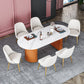 Oval Sintered Stone Dining Table Modern Table in White with Metal Double Pedestal Base Clearhalo ' dining_table' 'Dining Tables & Seating' 'Dining Tables' 'furn' 'furn_dining_table' 'Furniture' 'furniture_dining_table' 'Kitchen & Dining Furniture' 'kitchen&dining_furn' 'kitchen' 'kitchen_dining_table' 3979779