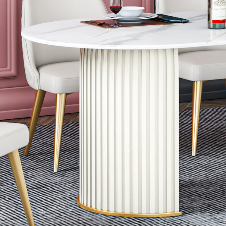 Oval Sintered Stone Dining Table Modern Table in White with Metal Double Pedestal Base Clearhalo ' dining_table' 'Dining Tables & Seating' 'Dining Tables' 'furn' 'furn_dining_table' 'Furniture' 'furniture_dining_table' 'Kitchen & Dining Furniture' 'kitchen&dining_furn' 'kitchen' 'kitchen_dining_table' 3979783