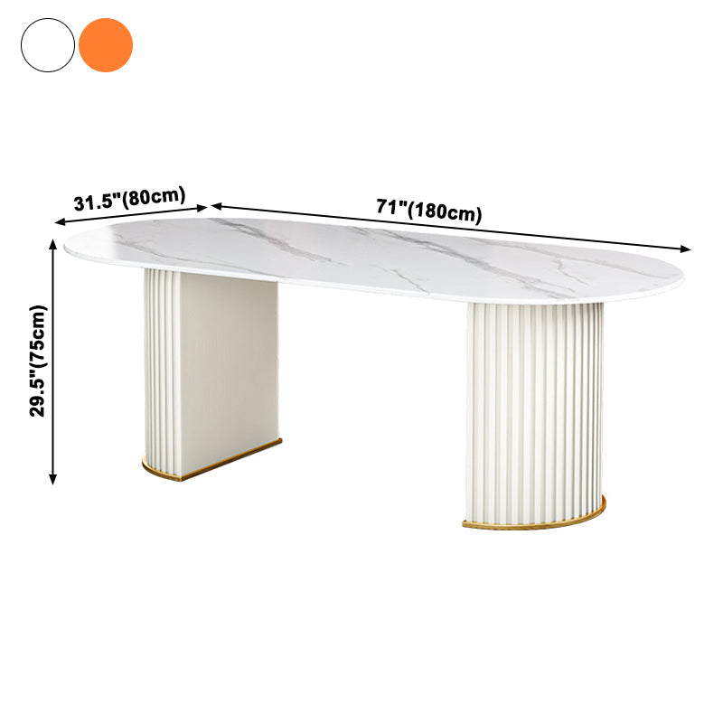 Oval Sintered Stone Dining Table Modern Table in White with Metal Double Pedestal Base Clearhalo ' dining_table' 'Dining Tables & Seating' 'Dining Tables' 'furn' 'furn_dining_table' 'Furniture' 'furniture_dining_table' 'Kitchen & Dining Furniture' 'kitchen&dining_furn' 'kitchen' 'kitchen_dining_table' 3979791