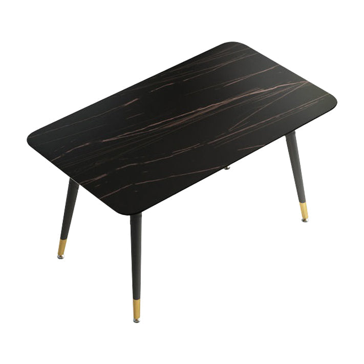 Rectangle Traditional Luxury Dining Table Sintered Stone Table with 4 Black Legs Black Without Chairs Clearhalo ' dining_table' 'Dining Tables & Seating' 'Dining Tables' 'furn' 'furn_dining_table' 'Furniture' 'furniture_dining_table' 'Kitchen & Dining Furniture' 'kitchen&dining_furn' 'kitchen' 'kitchen_dining_table' 3979797
