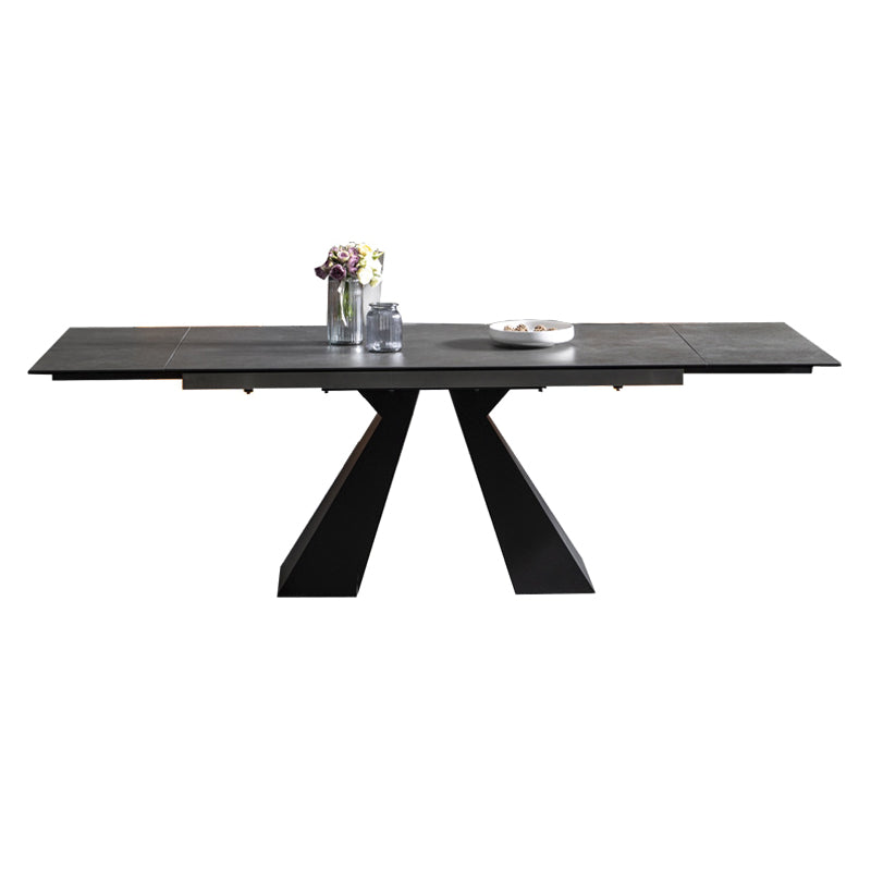 Rectangle Traditional Luxury Dining Table Grey Sintered Stone Table with Black Double Pedestal Clearhalo ' dining_table' 'Dining Tables & Seating' 'Dining Tables' 'Furniture' 'furniture_dining_table' 'Kitchen & Dining Furniture' 'kitchen&dining_furn' 'kitchen' 'kitchen_dining_table' 3979810