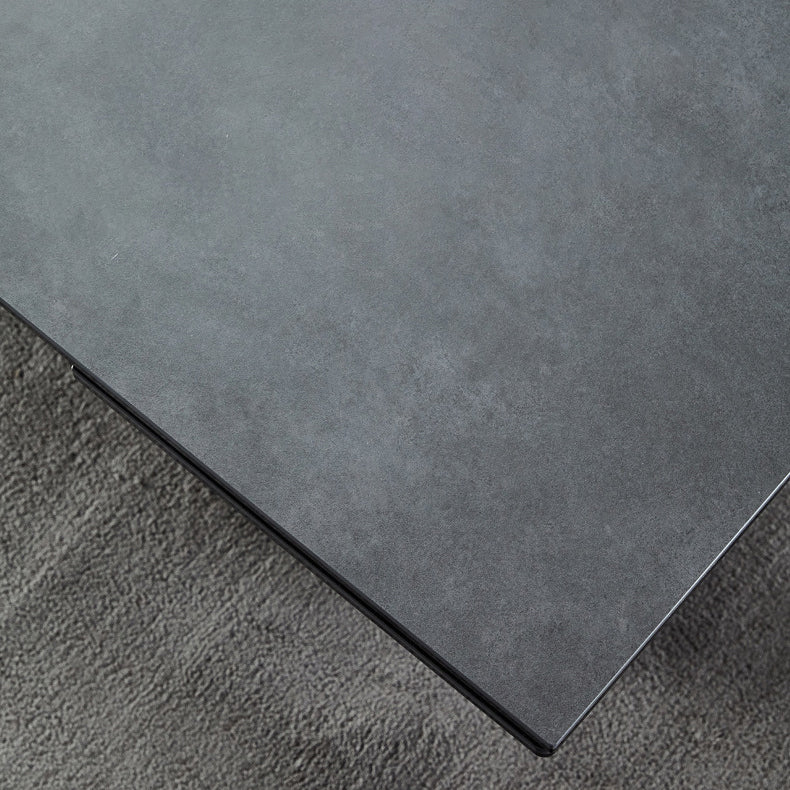 Rectangle Traditional Luxury Dining Table Grey Sintered Stone Table with Black Double Pedestal Clearhalo ' dining_table' 'Dining Tables & Seating' 'Dining Tables' 'Furniture' 'furniture_dining_table' 'Kitchen & Dining Furniture' 'kitchen&dining_furn' 'kitchen' 'kitchen_dining_table' 3979812