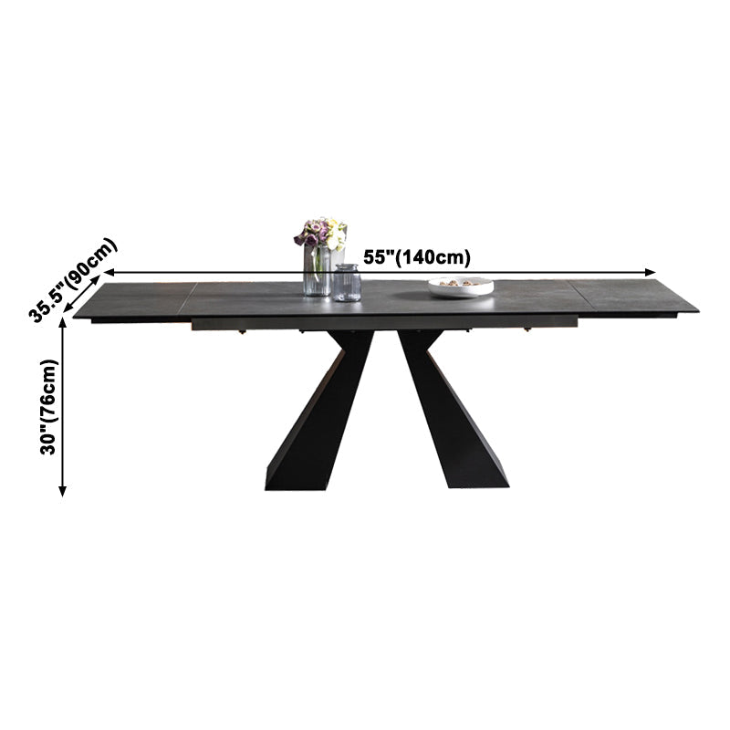 Rectangle Traditional Luxury Dining Table Grey Sintered Stone Table with Black Double Pedestal Clearhalo ' dining_table' 'Dining Tables & Seating' 'Dining Tables' 'Furniture' 'furniture_dining_table' 'Kitchen & Dining Furniture' 'kitchen&dining_furn' 'kitchen' 'kitchen_dining_table' 3979815
