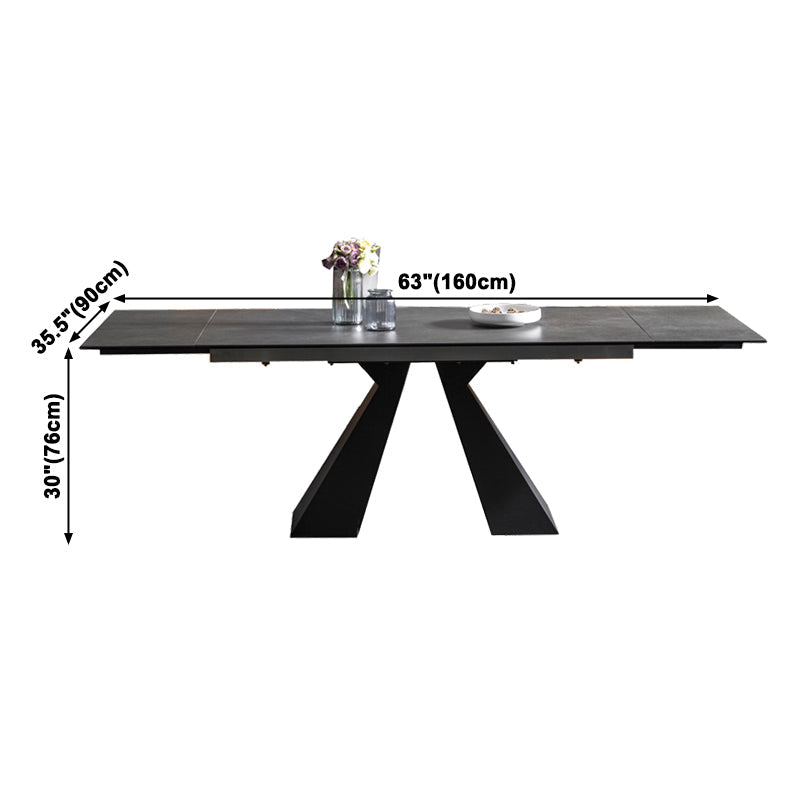 Rectangle Traditional Luxury Dining Table Grey Sintered Stone Table with Black Double Pedestal Clearhalo ' dining_table' 'Dining Tables & Seating' 'Dining Tables' 'Furniture' 'furniture_dining_table' 'Kitchen & Dining Furniture' 'kitchen&dining_furn' 'kitchen' 'kitchen_dining_table' 3979816