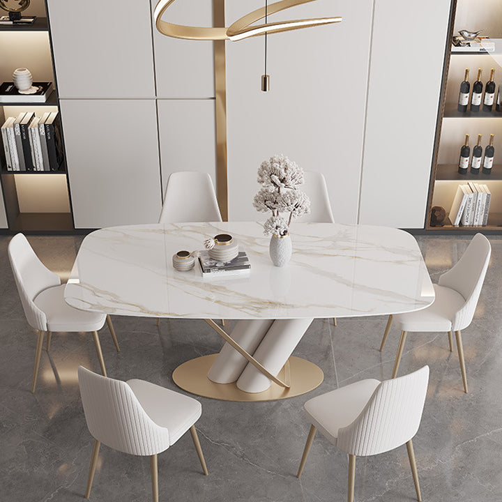 Rectangle Traditional Luxury Dining Table Sintered Stone Table with Pedestal Base Clearhalo ' dining_table' 'Dining Tables & Seating' 'Dining Tables' 'furn' 'furn_dining_table' 'Furniture' 'furniture_dining_table' 'Kitchen & Dining Furniture' 'kitchen&dining_furn' 'kitchen' 'kitchen_dining_table' 3979817