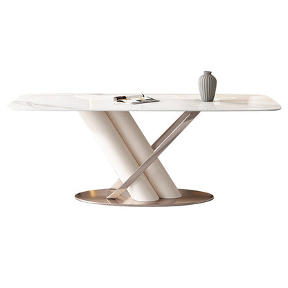 Rectangle Traditional Luxury Dining Table Sintered Stone Table with Pedestal Base Without Chairs Clearhalo ' dining_table' 'Dining Tables & Seating' 'Dining Tables' 'furn' 'furn_dining_table' 'Furniture' 'furniture_dining_table' 'Kitchen & Dining Furniture' 'kitchen&dining_furn' 'kitchen' 'kitchen_dining_table' 3979821