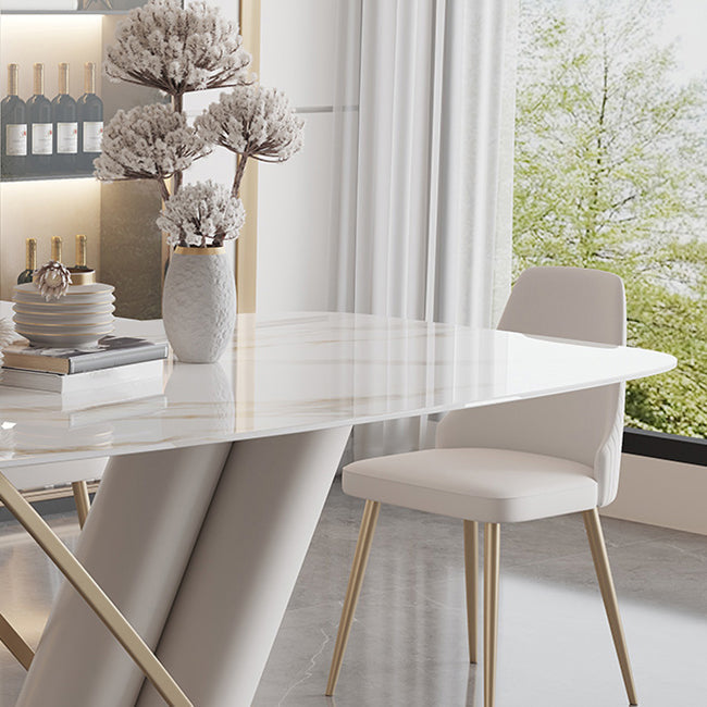 Rectangle Traditional Luxury Dining Table Sintered Stone Table with Pedestal Base Clearhalo ' dining_table' 'Dining Tables & Seating' 'Dining Tables' 'furn' 'furn_dining_table' 'Furniture' 'furniture_dining_table' 'Kitchen & Dining Furniture' 'kitchen&dining_furn' 'kitchen' 'kitchen_dining_table' 3979824