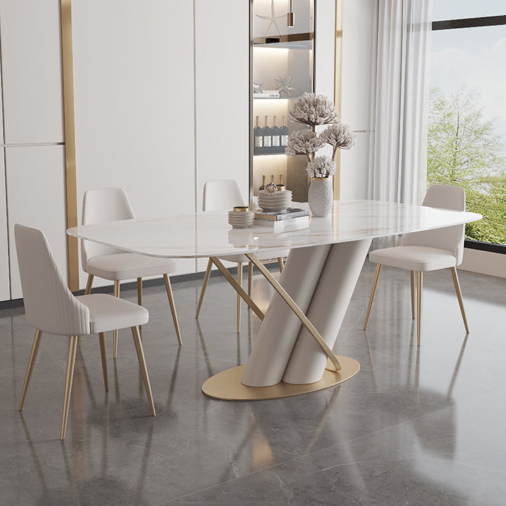 Rectangle Traditional Luxury Dining Table Sintered Stone Table with Pedestal Base Clearhalo ' dining_table' 'Dining Tables & Seating' 'Dining Tables' 'furn' 'furn_dining_table' 'Furniture' 'furniture_dining_table' 'Kitchen & Dining Furniture' 'kitchen&dining_furn' 'kitchen' 'kitchen_dining_table' 3979826