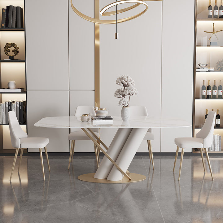 Rectangle Traditional Luxury Dining Table Sintered Stone Table with Pedestal Base Clearhalo ' dining_table' 'Dining Tables & Seating' 'Dining Tables' 'furn' 'furn_dining_table' 'Furniture' 'furniture_dining_table' 'Kitchen & Dining Furniture' 'kitchen&dining_furn' 'kitchen' 'kitchen_dining_table' 3979827