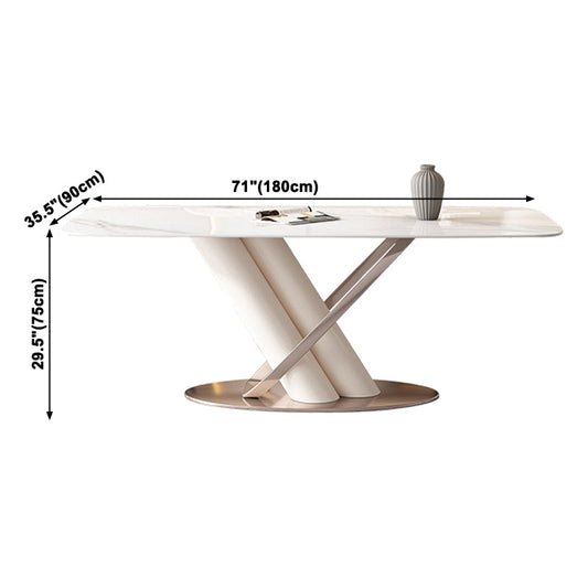 Rectangle Traditional Luxury Dining Table Sintered Stone Table with Pedestal Base