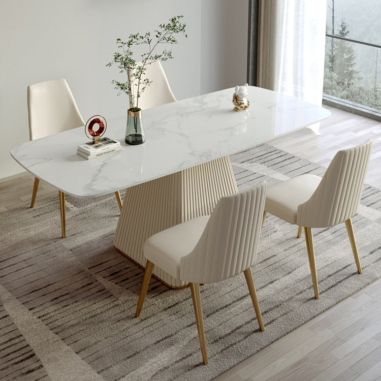 Rectangle Traditional Luxury Dining Table White Sintered Stone Table with Pedestal Base Clearhalo ' dining_table' 'Dining Tables & Seating' 'Dining Tables' 'furn' 'furn_dining_table' 'Furniture' 'furniture_dining_table' 'Kitchen & Dining Furniture' 'kitchen&dining_furn' 'kitchen' 'kitchen_dining_table' 3979835