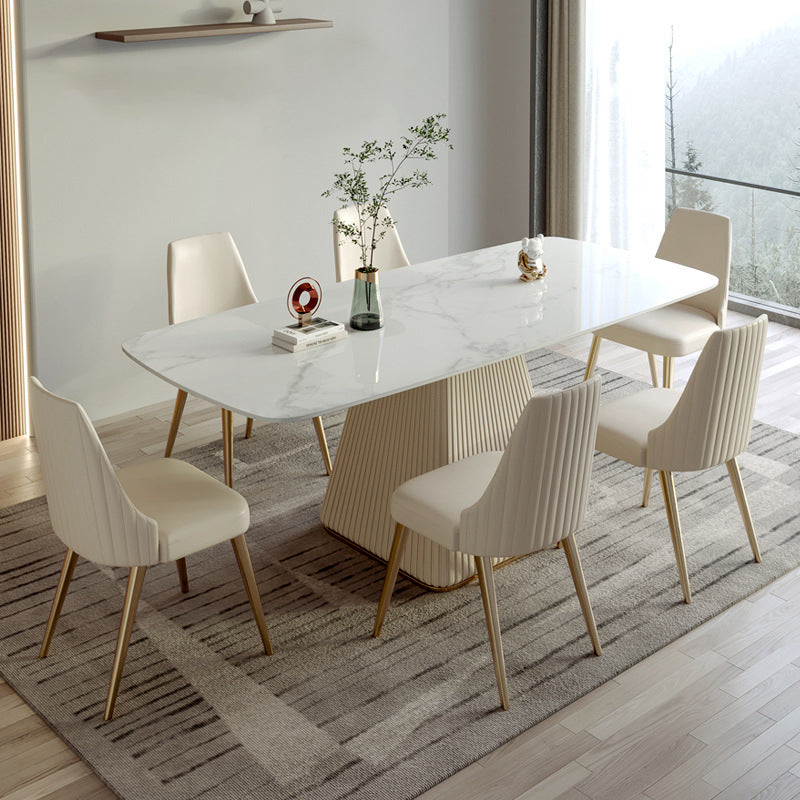 Rectangle Traditional Luxury Dining Table White Sintered Stone Table with Pedestal Base Clearhalo ' dining_table' 'Dining Tables & Seating' 'Dining Tables' 'furn' 'furn_dining_table' 'Furniture' 'furniture_dining_table' 'Kitchen & Dining Furniture' 'kitchen&dining_furn' 'kitchen' 'kitchen_dining_table' 3979836